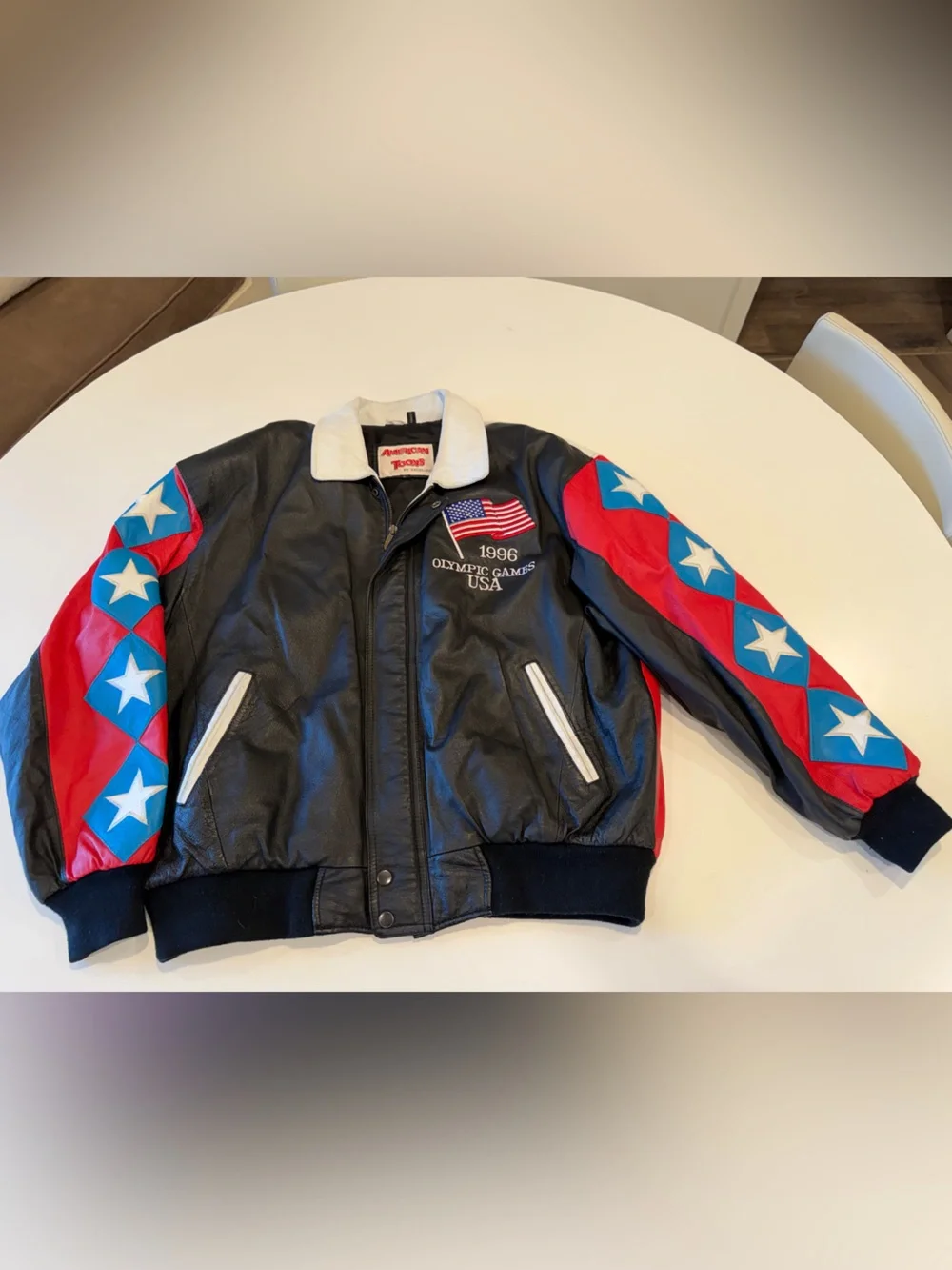 VINTAGE 1996 ATLANTA OLYMPIC GAMES LEATHER BOMBER IACKET SIZE L